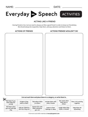 Everyday Speech Coping Skills Worksheets Social Skills Social