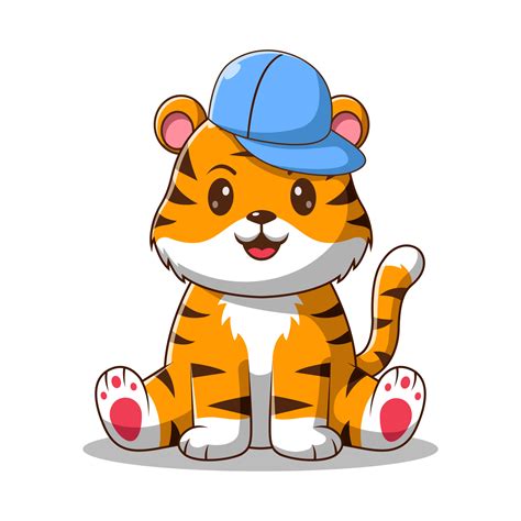 Cute Tiger Sitting Vector Icon Illustration Tiger Mascot Cartoon
