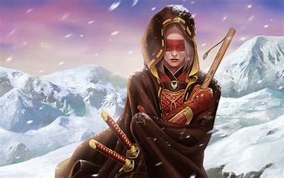 Warrior Fantasy Blindfolded Woman Wallpapers Desktop Snow