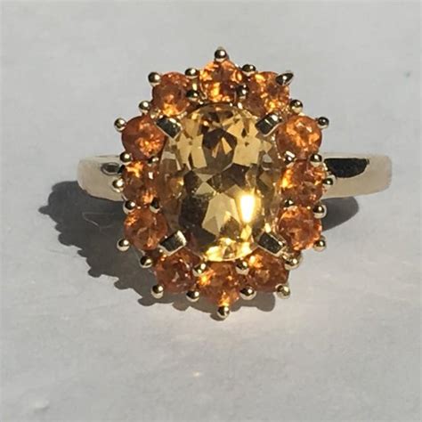 Vintage Citrine Ring K Yellow Gold Citrine Cluster Ring Unique Engagement Ring November