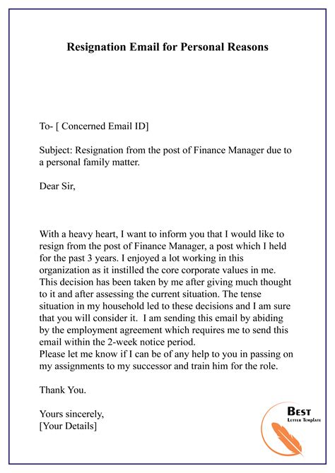 Once majors concerns and relevant subject. Resignation Letter Template For Personal Reasons What ...