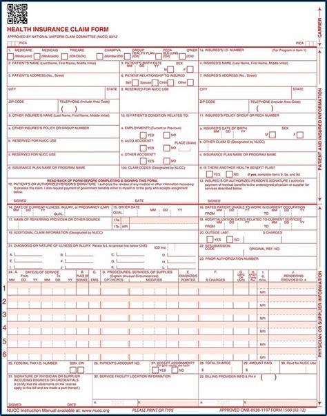 Hcfa 1500 Claim Form Place Of Service Codes Form
