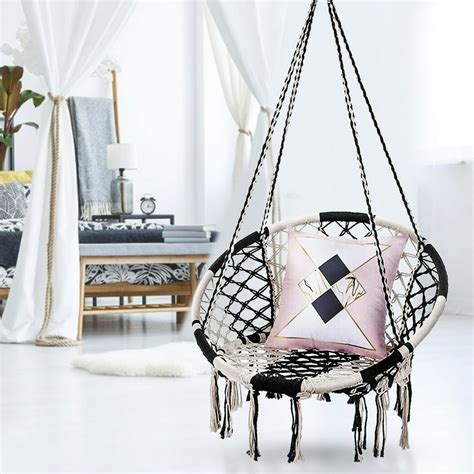 Hammock Chair Macrame Swing Handmade Knitted Hanging Cotton Rope Chair