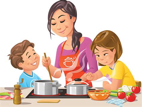 mom and son cooking together illustrations royalty free vector graphics and clip art istock