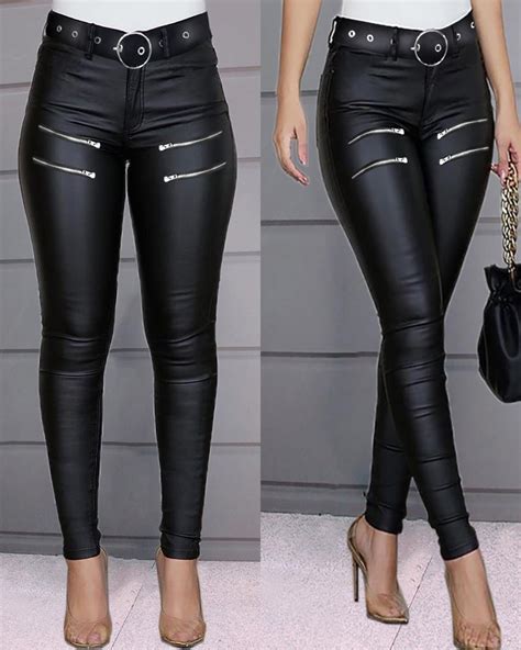 zipper design high waist pu leather skinny pants online discover hottest trend fashion at