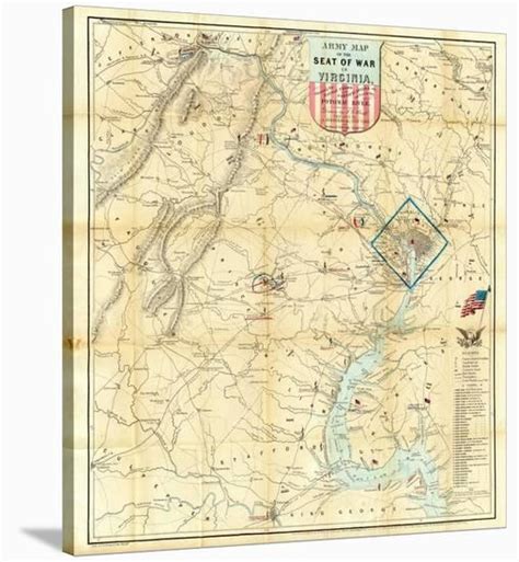 Army Map Of The Seat Of War In Virginia C1862 Stretched Canvas