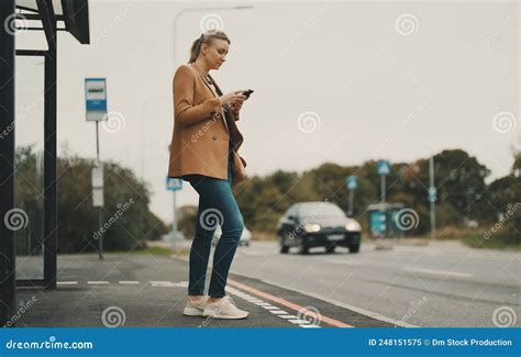 Woman At Bus Stop Stock Image Image Of Adult Journey 248151575