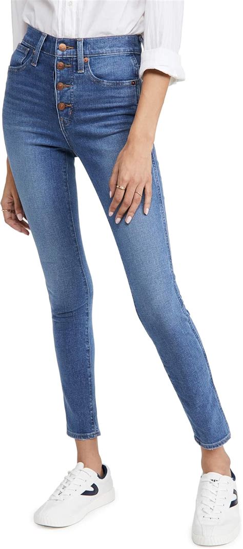 madewell women s 10 high rise skinny button front jeans dewitt wash blue 32 amazon ca