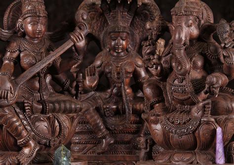 Sold Wood Vishnu With Five Headed Shesha Statue 24 94w9by Hindu