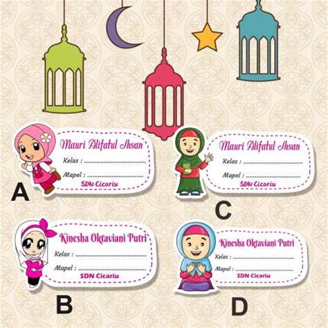 Jual Stiker Nama Sampul Buku Tulis Tema Muslimah Anak Sholeh Sholihah