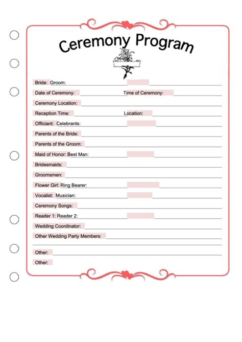 wedding ceremony program template printable