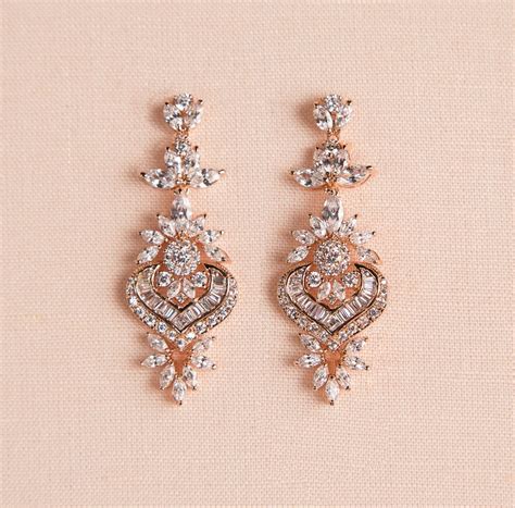 Crystal Bridal Earrings Rose Gold Wedding Earrings Statement Etsy