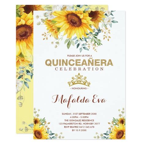 Summer Quinceanera Garden Sunflowers 15th Birthday Invitation Zazzle