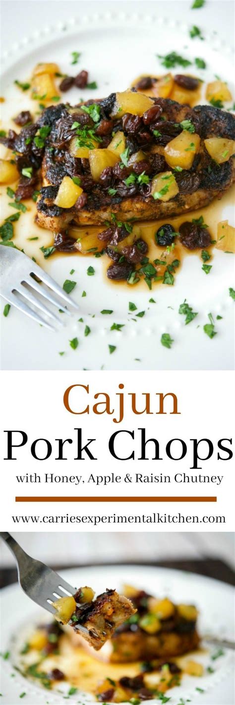 Honey garlic baked pork chops recipe | easy pork chop recipe. Cajun Pork Chops with Honey, Apple & Raisin Chutney ...
