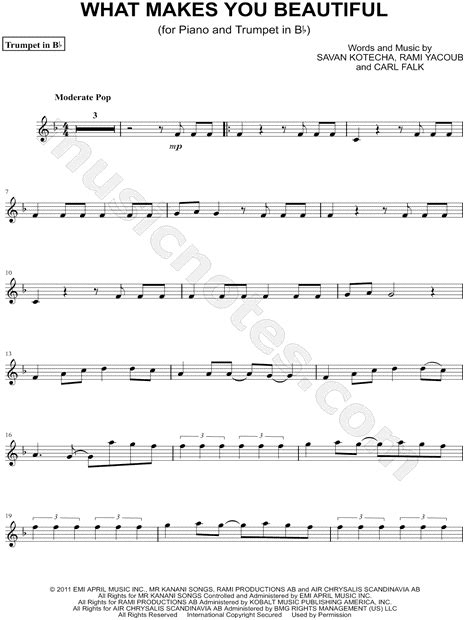 One Direction What Makes You Beautiful Bb Trumpet Sheet Music