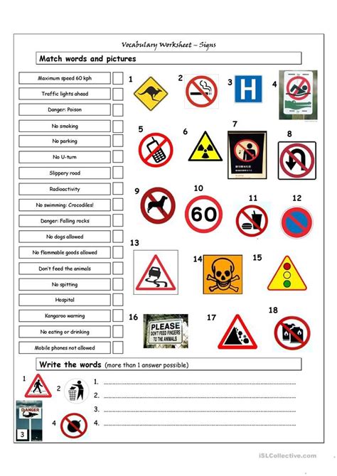Vocabulary Matching Worksheet Signs English ESL Worksheets For Distance Learning And P