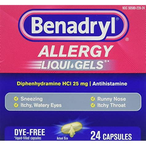 Benadryl Dye Free Allergy Relief Liquigels 24 Liquid Gel Capsules