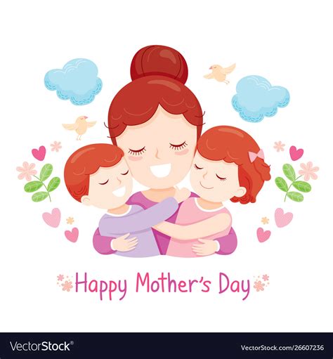 son and daughter hugging their mother royalty free vector