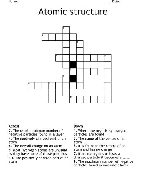 Atomic Structure Crossword Puzzle Vocabulary Words Wo