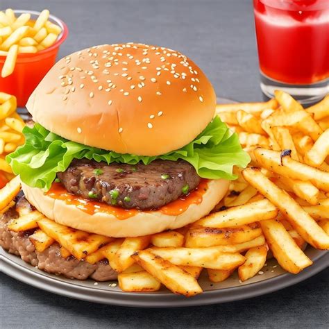 Premium Ai Image Photo Delicious Grilled Beef Burger With Fries