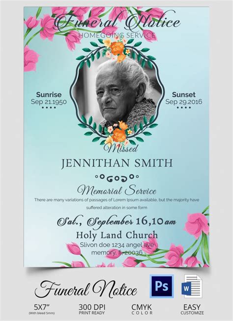 Funeral Notice Template Free Download Printable Templates