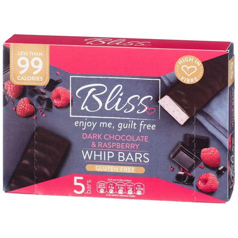 Bliss Dark Chocolate And Raspberry Whip Bars 5pk Low Calorie Chocolate
