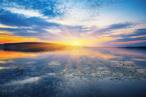 Beautiful Sunset At The Lake Stock Photo Image Of Idyllic Lake 63384126