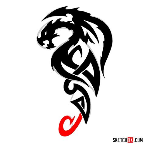 How To Draw Tribal Dragon Tattoo Sketchok Easy Drawing Guides