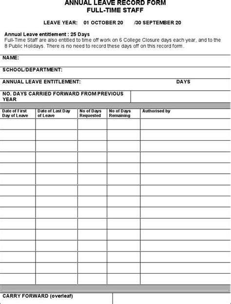Annual Leave Staff Template Record Sample Annual Leave Schedule