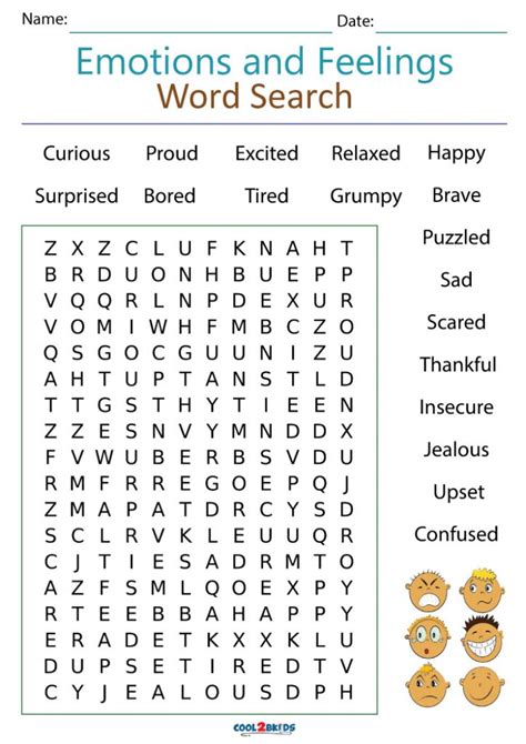 Printable Feelings And Emotions Word Search Cool2bkids