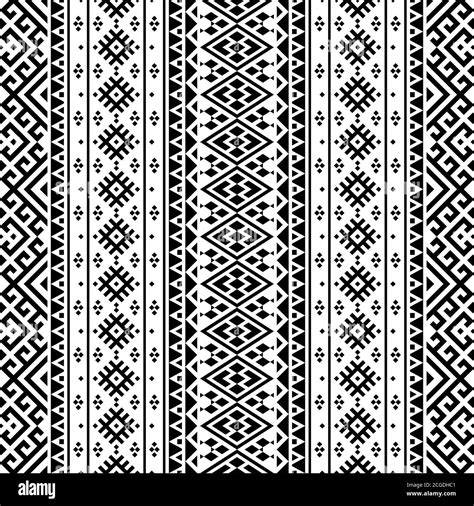 seamless ethnic pattern illustration vector with tribal design in black and white color stock