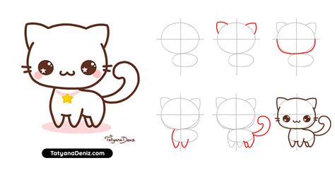 Draw this cat by following this drawing lesson. How to draw kawaii cat: easy step-by-step drawing tutorial