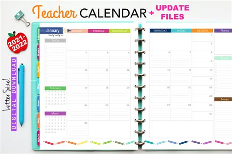 2021 2022 Teacher Planner Calendar Update Printable Planner Etsy