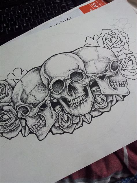 Dot Skull And Roses Chest Piece Tattoo In Progress By Kirstynoelledavies Chest Piece Tattoos