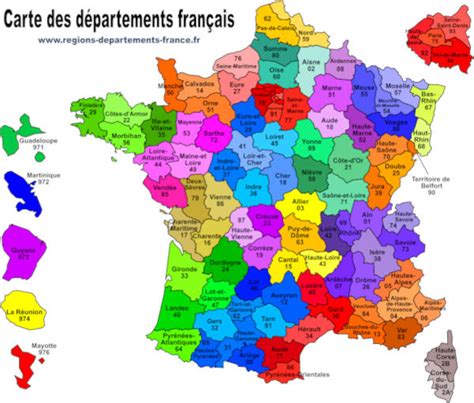 Chaque département de la carte est représenté par son numéro. Départements français : liste, carte, région, préfecture