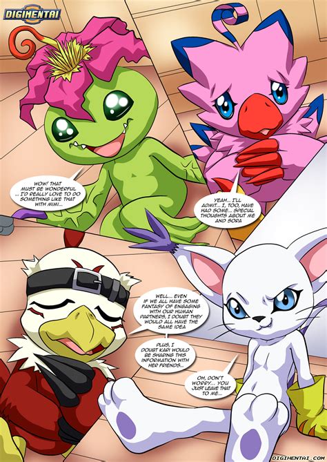 Rule 34 Biyomon Comic Digimon Gatomon Hawkmon Palcomix Palmon Text