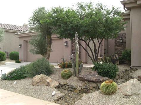Arizona Desert Front Yard Xeriscaping Idea With A Fake Dry Stream Bed Large Decorativ