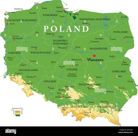 Sehr Detaillierte Physische Karte Von Polen Im Vektorformat Mit Allen