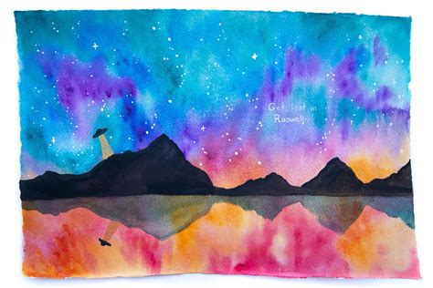Space Art Original Watercolor Space Themed Art Roswell Etsy