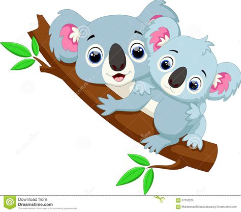 Cute Koala Cartoon On A Tree Stock Illustration