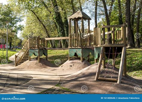 Wooden Obstacle Course For Children In Bundek City Park Zagreb