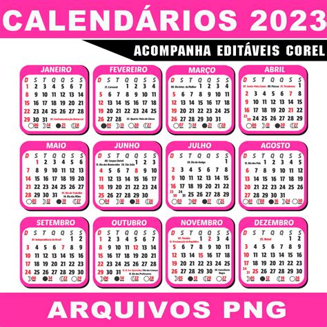 25 Modelos Calendários 2023 Arquivos Png Corel Editáveis Elo7