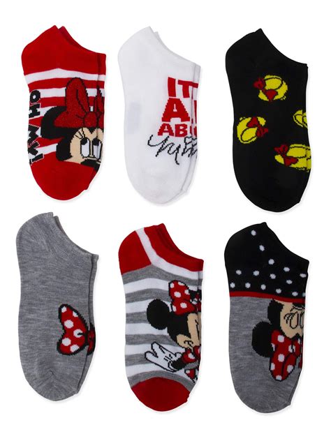 Minnie Mouse Girls No Show Socks 6 Pack