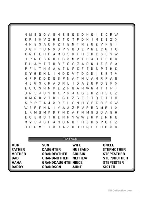 For unknown letters in the word pattern, you can use a question mark or a period. Family Crossword Puzzle - English ESL Worksheets for ...