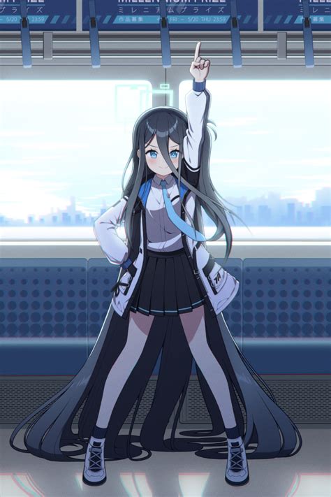 Safebooru 1girl Absurdly Long Hair Absurdres Arisu Blue Archive Arm Up Blue Archive Blue