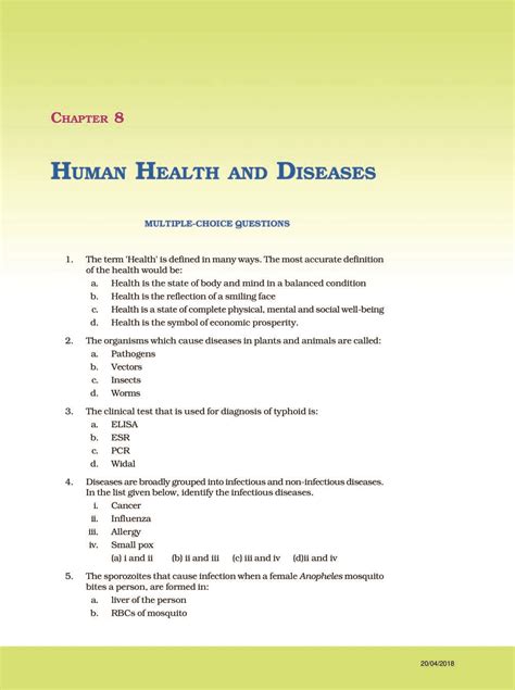 Ncert Exemplar Class 12 Biology Unit 8 Human Health And Diseases