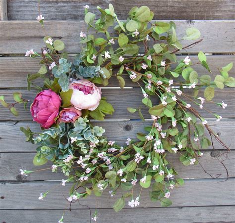 Spring Peony Wreath Easter Pink Flower Door Decor Wildflower Greenery