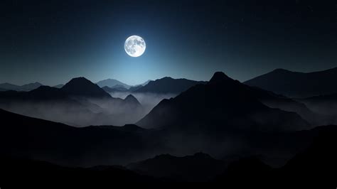 Download 1920x1080 Moon Night Mountains Mist Stars Wallpapers For