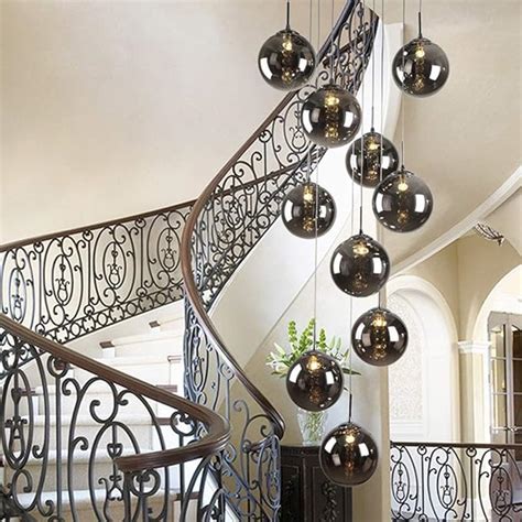 10 Glass Balls Staircase Chandelier Long Pendant Light Duplex Building