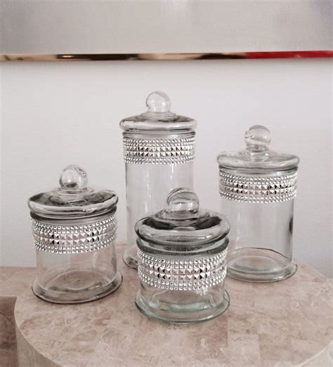 Beautiful 4 Piece Set Of Silver Square Bling Glass Jars Perfect For Candy Bar Buffet Kitchen